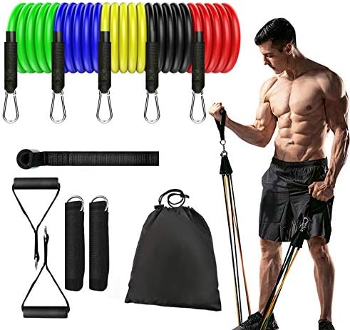 CACORRY Resistance Bands Set, Fitness Workout Bands for Men and Women with 2 Handles, 5 Exercise Bands,1 Door Anchor, 2 Foot Ring & Carrying Bag
