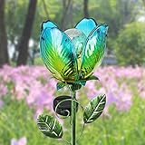 Exhart Solar Glass Flower Stakes - Colorful Flower Stakes with Solar Powered Garden Lights, Outdoor Blue Flower Décor with Garden Accent Light for The Driveway, Yard or Lawn 6