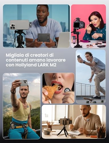 Hollyland Lark M2 Combo (2TX+3RX) Microfono Lavalier Wireless per Fotocamera, iPhone, Android, PC, 300m, 48kHz/24 bit, Hi-Fi Audio, ENC Anti-rumore, 40H, Microfono Lavalier per Livestream Vlog - Nero