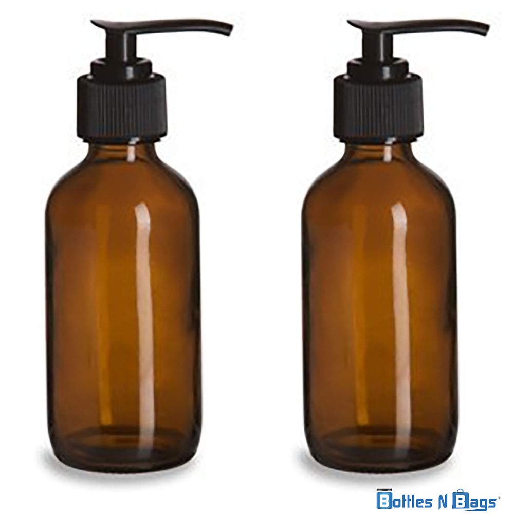 8 oz Amber Plastic Lotion / Soap Dispenser Bottle with Black Pump, 2