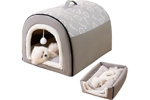 SHAPEAZY Dog Bed House,2 Ways to Use,Indoor Pet House for Cats and Small Dogs with Fluffy Mat,Removable and Washable Cover,Splash-Proof House and Non-Slip Bottom (L, Grey)