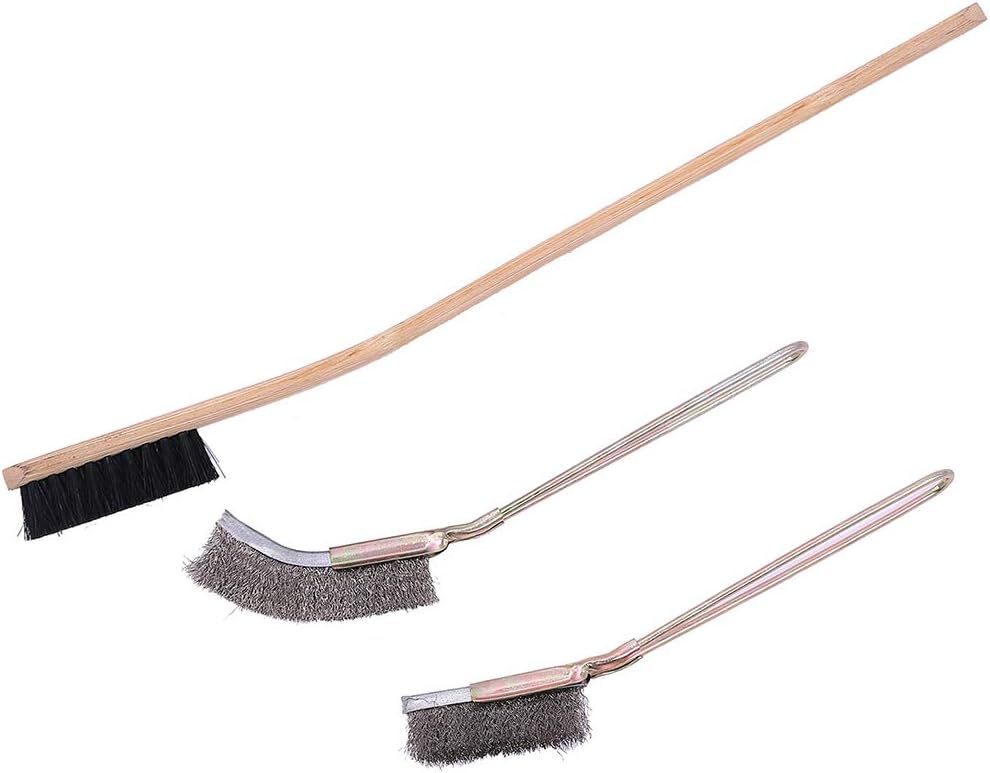 DENTRUN 3 Pack Bird Cage Clean Brush, Wooden & Stainless Steel Long Handle Parrot Bird Hamster Cage Cleaning Brush, Small Pet Cage Supply Accessory for Parrot Birds