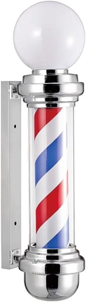 90cm Classic Style Barber Shop Pole Blue Red White Stripes Rotating Illuminated with Globe Lamp for Hairdressing Salon Sign
