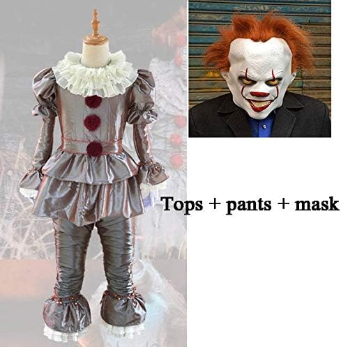 WSCOLL Clown cosplay Stephen King's It Pennywise Cosplay Costume Adult men women Fancy Halloween horror costume Batman Men adult mask XL As shown