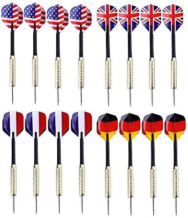16 Pcs Tip Darts Stainless Dart with National Flag Flights (4 Styles)