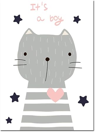 Buzhia Impression Sur Toile Dark Blue Stars Cute Cartoon Animal Cat Simple Chambre Enfants Nursery School Deco Canvas Peinture Art Print Poster Photo Mur Chambre Salon Decoration Murale Peinture Amazon Fr Cuisine Maison