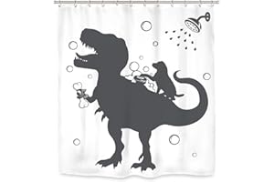 Ufeela Funny Dinosaur Shower Curtain 60Wx72H Inch Kids Cartoon Dino Dog Bubble Silhouette Lovely Shadow for Bathroom Decor Sets Fabric Waterproof Polyester Decorative Accessories with 12 Pack Hook