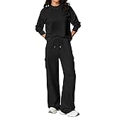Aleumdr Women 2 Piece Outfits Mock Neck Pullover Tops Wide Leg Sweatpants with Cargo Pockets Airport Travel Outfits 2025