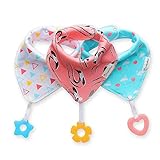 LA-RENREN Baby Bandana Bibs Super Teething Absorbent Drool Bandana Bibs 100% Organic Cotton, Pink, Set of 3