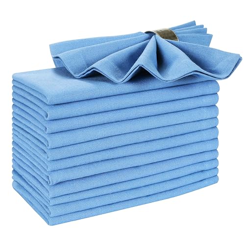 Ramanta Home 100% Cotton Dinner Napkins Set of 12 (46x46 CM) Light Blue - Reusable Machine Washable Durable Napkins - Ideal for Everyday Use