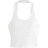 winkbay Women's Ruffle Hem Halter Tops Tie Backless Pleated Sleeveless Party Rave Camisole Tops