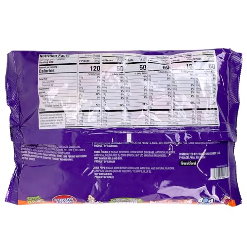 FRANKFORD MEGA VARIETY 2.5 POUND BULK CANDY BAG WITH WARHEADS, FRUITY CHEWS, SOUR BALLS, LOLLIPOPS, DOUBLE BUBBLE GUM, AND SMARTIES, OVER 225 PIECES
