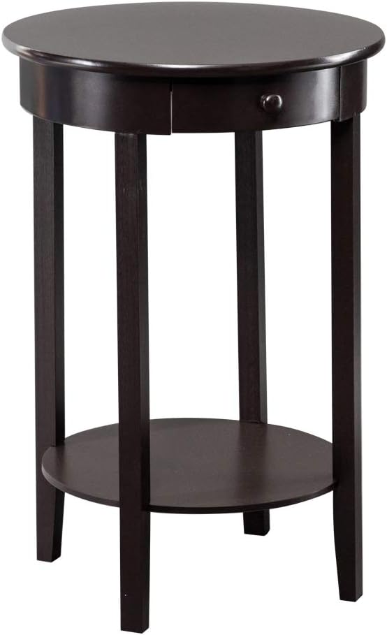 Round Accent Table Wooden Coffee Tables with Drawer Round Wood Side End Table with Storage Shelf for Home and Office