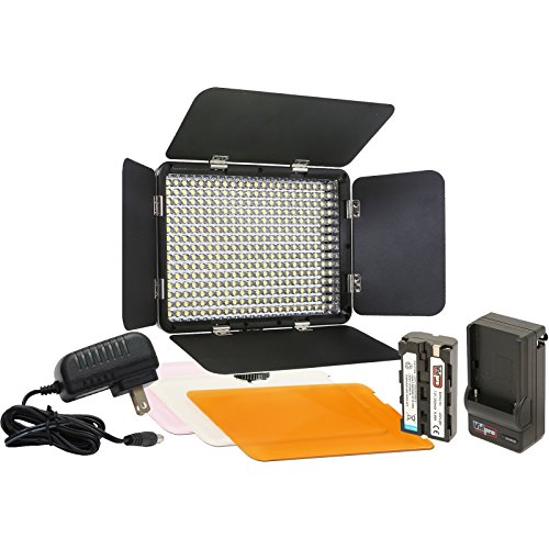 Vidpro LED-330 Studio Video Lighting Kit with Built-in Barn Doors & 3 Color Gel Filters Includes Li-ion Battery & Charger, AC Adapter, Adjustable Shoe Mount