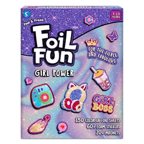 Skillmatics Foil Fun - Girl Power, 20+ DIY Foil Art Magnets, Mess-Free Craft Kit, 60+ Foam Stickers, Creative Activity for Girls, Kids, Tweens, Teens (Ages 7-13), Christmas Gifts, Travel, Party Favor