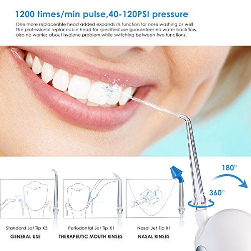 Eurobuy Dental Water Flosser Cordless,Teeth Cleaner,Oral Irrigator Professional Rechargeable Portable Dental Gum Flosser with 5 Jet Tips for Home,Travel,Adults,Kids,Oral & Nose Care