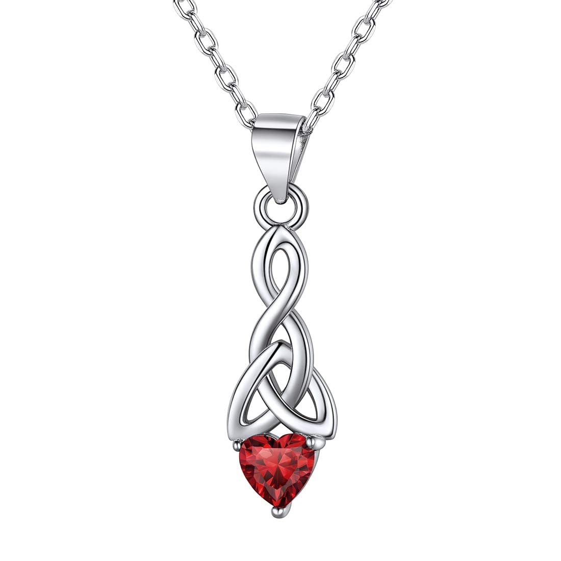 ChicSilver Necklaces for Women Sterling Silver January Birthstone Celtic Knot Pendant Necklace 925 Silver Garnet Jewellery Lovely Gifts for Female