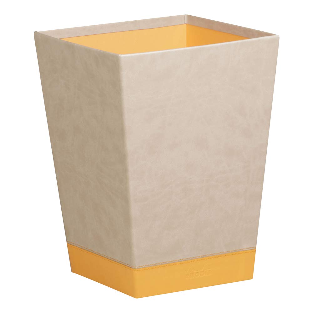 RHODIA 318825C - Beige Waste Paper Bin - 24x24x32 cm - Orange Saddle Stitching - Faux Leather Exterior - Rhodiarama Home Office Collection - Office Organization & Designer Storage