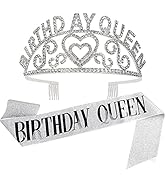 Birthday Crowns for Women, Didder Silver Birthday Sash & Queen Rhinestone Tiara Kit, Tiaras and C...