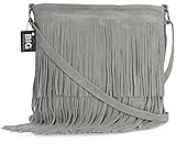 Big Handbag Shop Womens Suede Leather Tassle Fringe Shoulder Bag