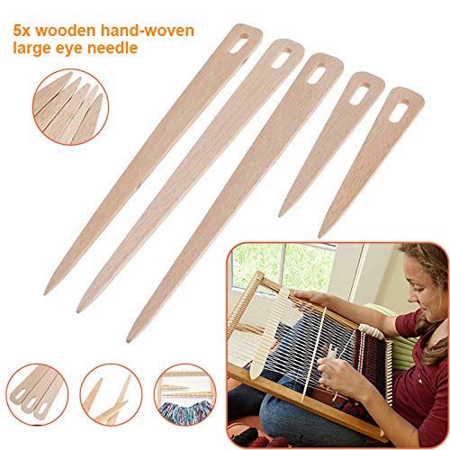 Tenrry 5 PCS Wood Hand Loom Stick Wooden Shuttle Tapestry Weaving Knit Handcrafts Tool