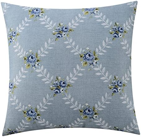 Foulola Decorative Square Oversized Eco Throw Pillow Covers, Organic Pillowcase, Linen, Creative Double Sided Design (Pure color and Paisley Chinese Painting Style), 18x18inch (8806 BLUE GREY)