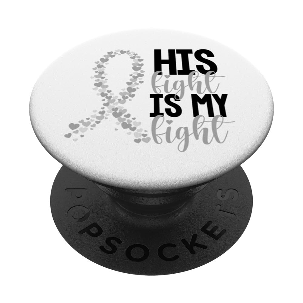 His Fight Is My Fight Warrior Pearl Ribbon Lung Cancer PopSockets Swappable PopGrip