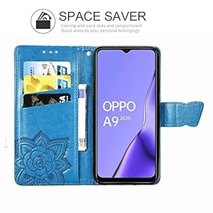 Dedux Portafoglio Custodia per Oppo A9 2020, Cover per Custodia a Farfalla con Fiore di Rosa in Rilievo [Funzione Stand… - immagine 4