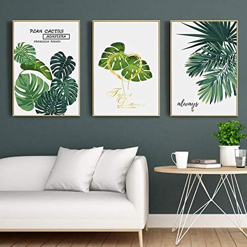 Nordic Watercolour Plant Monstera Print Green Leaves Wall Art Canvas Painting Poster Modern Picture for Living Room Home Decor No Frame