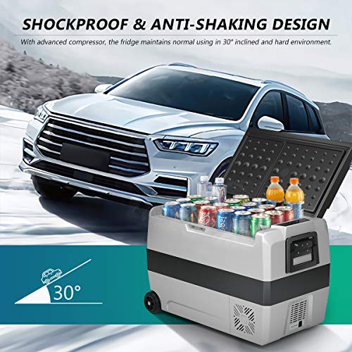 COSTWAY Car Refrigerator with Wheels, 53Quart Electric Cooler with APP