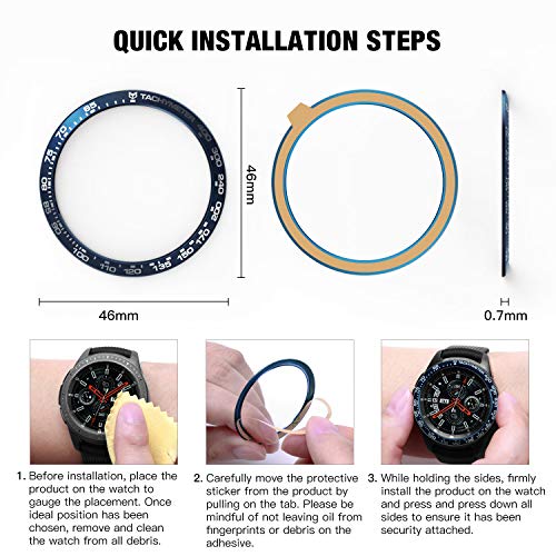 Bezel Ring for Galaxy Watch 46mm / Galaxy Gear S3 Frontier & Classic, Aluminium Bezel Loop Adhesive Cover Anti Scratch Protection for Galaxy Watch Accessory（Blue） - Thumbnail 5