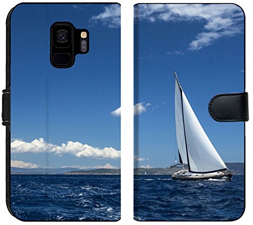 image for Liili Premium Samsung Galaxy S9 Flip Micro Fabric Wallet Case Sailing 