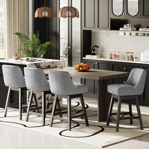MALOL Swivel Bar Stools Set of 6, 27" Counter Height Kitchen Stools with Padded…