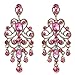 BriLove Wedding Bridal Dangle Earrings for Women Vintage Style Crystal Drop Hollow Filigree Chandelier Earring Pink Antique-Gold-Toned