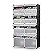 iKayaa DIY Plastic Shoes Rack 16 Cube Water-Proof Shoes Storage Organizer Cabinet with Door for 32 Pairs, 2 extra large Cube for Boots