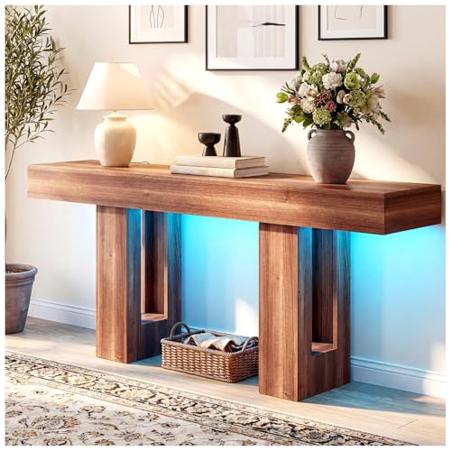 Alma Hogar Credenza Recibidor con Luces LED,Mesa de Entrada 160CM,Retro. | Consola de Entrada Estilo Campestre,Mueble para Detrás del Sofá Con Veta de Madera Rústica,Ideal para Sala y Pasillos.