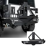 Hooke Road 2007-2018 Jeep JK Rock Crawler Rear Bumper & Spare Tire Rack w/Hitch Receiver & 2 x 18W LED Accent Lights