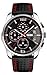 Voeons Men’s Chronograph Watches, Black Red Leather Analog Quartz Sport Casual Wrist Watch for Men