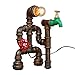 OYI Steampunk Industrial Vintage Rust Iron Water Pipe Desk Table Lamp Light with Red Valve Handle Switch and Green Faucet