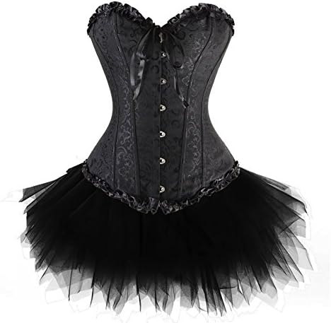 Zanuce Women's Plus Size Lace Up Overbust Corset Bridal Lingerie With Tutu