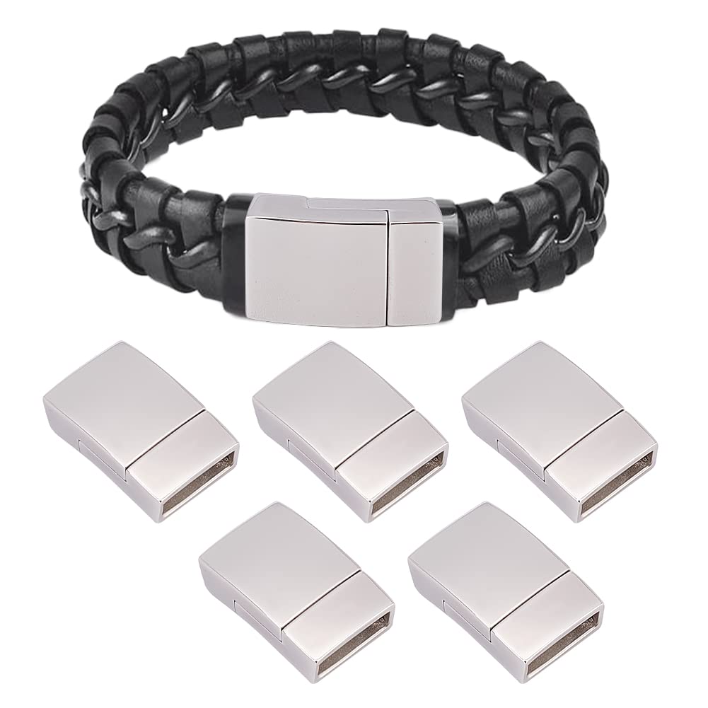 UNICRAFTALE 5 Sets 20x12x5mm Rectangle Stainless Steel Magnetic Bracelet Clasp Bulk Magnetic Buckle Leather Closure End Caps with Locking Mechanism for Bracelet Watch Jewelry Making