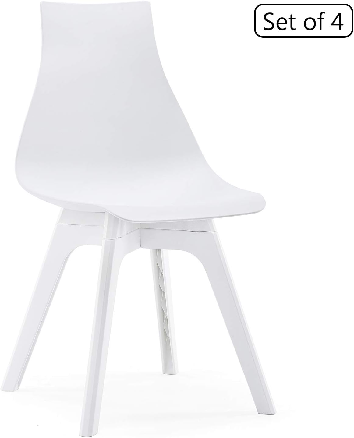 YIMIGA Mid-Century Modern Dining Chair (Set of 4) - White, Enhanced Leg, Green PP Plastic, Home Armless Chairs, Eames Style Dining Room, Kitchen, Bedroom, Lounge