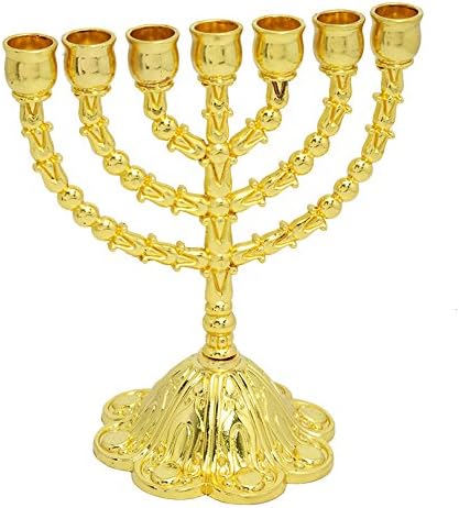 Gold Plated Jewish Flower Base Menorah Candle Holder From Jerusalem Judaica