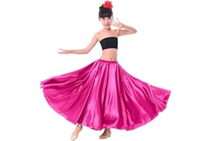 VNOEVW Girls Satin Full Long Skirt for Circle Belly Dance Folkloric Mexican Performance Prom Photoshoot
