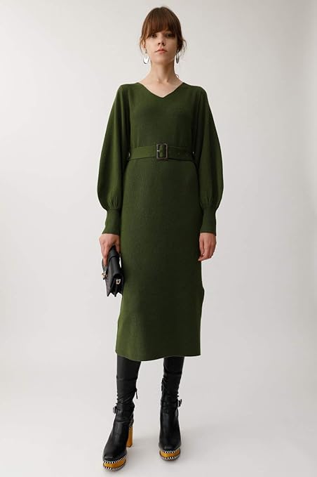 Amazon マウジー Moussy ワンピース Belted V N Knit Dress レディース Free カーキ ワンピース チュニック 通販