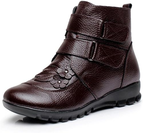 Slinny Shoes Women Flats Ankle Boots Leather Wedges Boots Mother Non-Slip Warm Snow Boots Brown 9