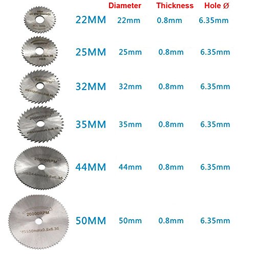 Migiwata HSS Mini Circular Saw Blades Set of 7pcs with 1/8" Straight Shank Mandrel for Dremel Fordom Electrical Grinding Machine Rotary Tool