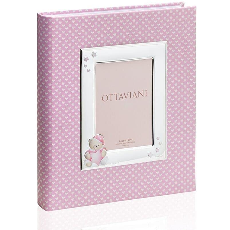 Ottaviani Bear Baby Album, Silver and Pink, Size: 20 x 25 cm. Reference is 7004albr