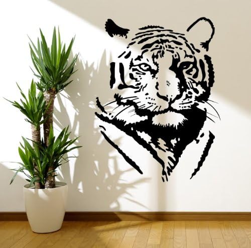 White Tiger Silhouette Wall Art Vinyl Stickers - Black - Large 100cm x 72cm