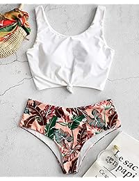 ZAFUL Conjunto de Tankini Mix and Match anudado con hojas tropicales de palma